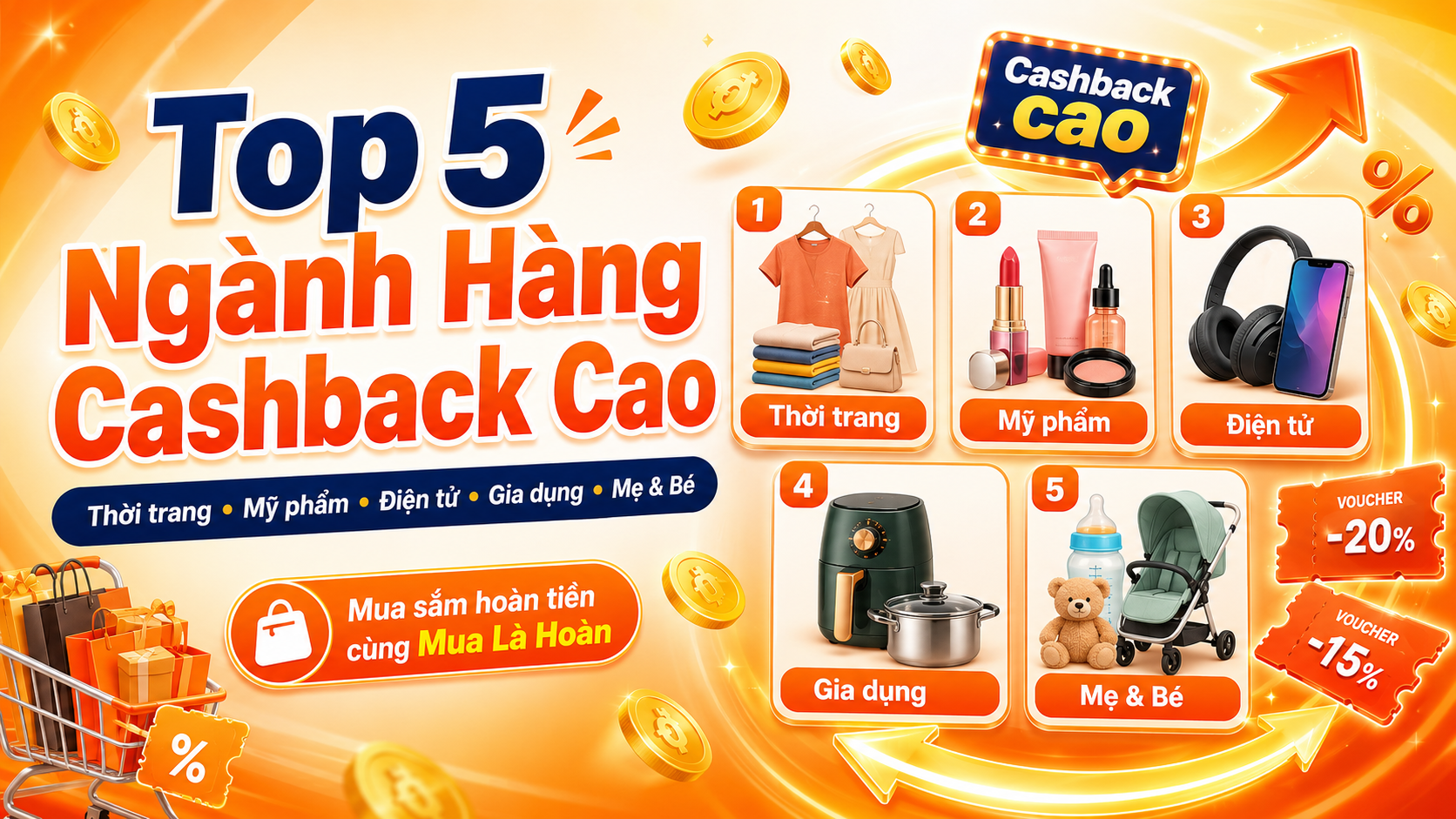 Top 5 ngành hàng có tỷ lệ hoàn tiền Shopee cao nhất hiện nay